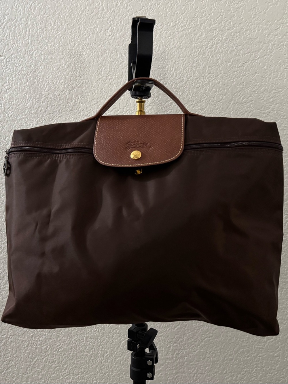 Longchamp Brown Nylon Le Pliage Tote with Leather Flap